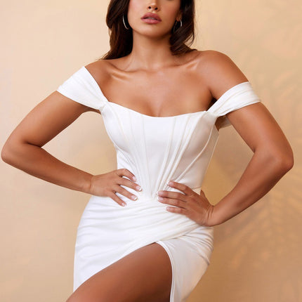 Cinderella Divine 7484W Strapless Off the Shoulder Satin Bridal Gown