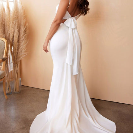 Cinderella Divine 7487W Fitted Satin Dress Cowl Neckline Open Tie Back
