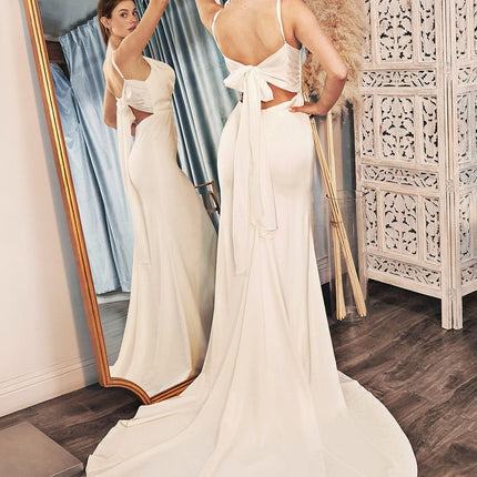 Cinderella Divine 7487W Fitted Satin Dress Cowl Neckline Open Tie Back