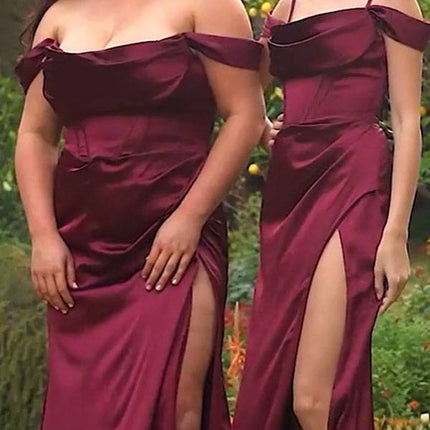 Cinderella Divine 7492C Satin Off the Shoulder Corset Satin Gown