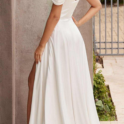 Ladivine 7493W Long A-Line Off the Shoulder Satin Bridal Dress