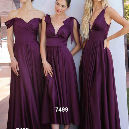 Cinderella Divine 7493C Long Plus Size A-Line Off the Shoulder Satin Dress