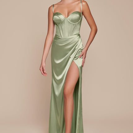 Ladivine 7495 Long Fitted Bustier Satin Draped Gown