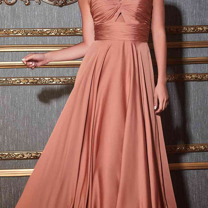 Ladivine 7496 Floor Length A-Line Luxurious Satin Strapless Keyhole Dress