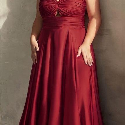 Ladivine 7496 Floor Length A-Line Luxurious Satin Strapless Keyhole Dress