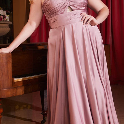 Ladivine 7496 Floor Length A-Line Luxurious Satin Strapless Keyhole Dress