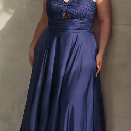 Ladivine 7496 Floor Length A-Line Luxurious Satin Strapless Keyhole Dress