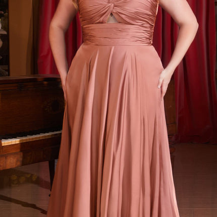 Ladivine 7496 Floor Length A-Line Luxurious Satin Strapless Keyhole Dress