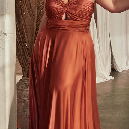 Ladivine 7496 Floor Length A-Line Luxurious Satin Strapless Keyhole Dress