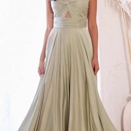 Ladivine 7497 Long A-Line Satin Keyhole Twisted Bodice Formal Gown