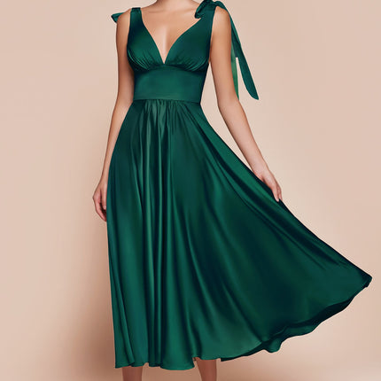Ladivine 7499 Dress Tea Length Satin A-Line Dress