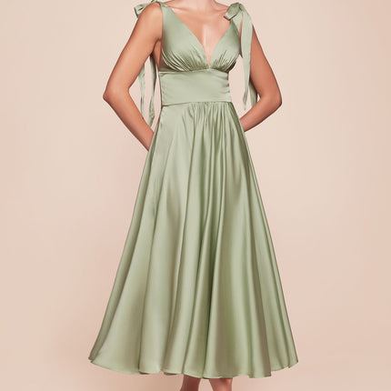 Ladivine 7499 Dress Tea Length Satin A-Line Dress
