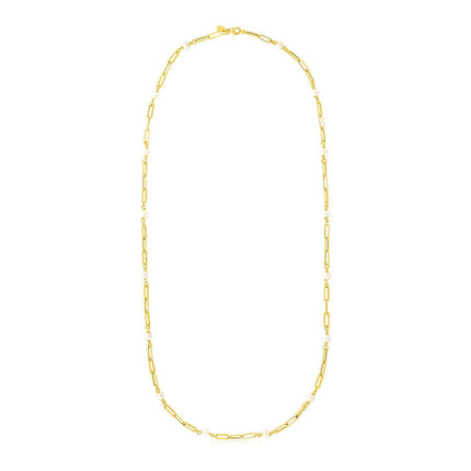 14k Yellow Gold Paperclip Chain and Pearl Necklace