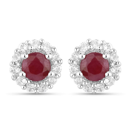 2.17 Carat Genuine Ruby and White Topaz .925 Sterling Silver Jewelry Set