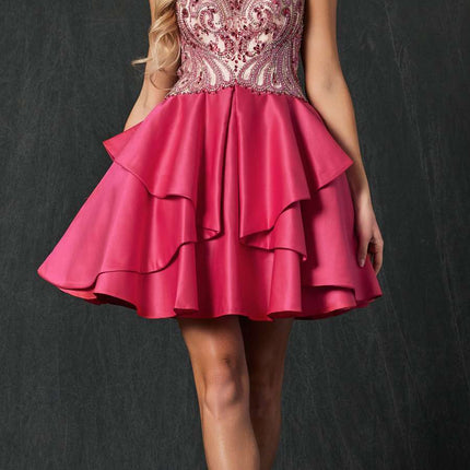 Juliet 760 Embellished Bodice Layered Skirt Short Dress