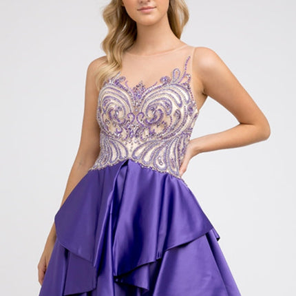 Juliet 760 Embellished Bodice Layered Skirt Short Dress