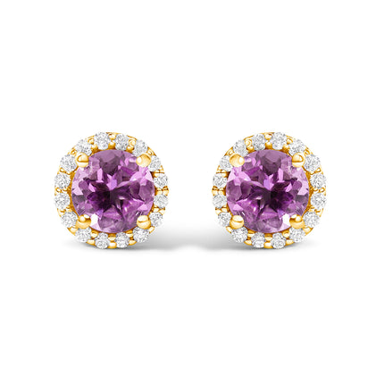 10K White Gold Purple Amethyst and 1/6 Cttw Diamond Halo Stud Earring