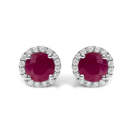 10K White Gold Purple Amethyst and 1/6 Cttw Diamond Halo Stud Earring