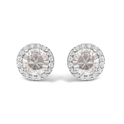 10K White Gold Purple Amethyst and 1/6 Cttw Diamond Halo Stud Earring