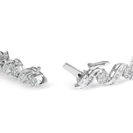 14K White Gold 2.00 Cttw Diamond Cluster and Spiral Link Bracelet (I-J Color, I1-I2 Clarity) - 7"