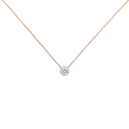2 Micron 14K Rose Gold Plated Sterling Silver Bezel-Set Diamond Solitaire Pendant Necklace (1/3 cttw, H-I Color, I1-I2 Clarity)