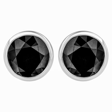 14K White Gold 1/2 Cttw Round Brilliant-Cut Black Diamond Bezel-Set Stud Earrings with Screw Backs (Fancy Color-Enhanced, I2-I3 Clarity)