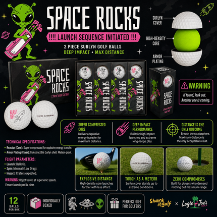 Space Rocks Distance Series Golf Balls | 2-Piece Surlyn Golf Balls | 12-Pack
