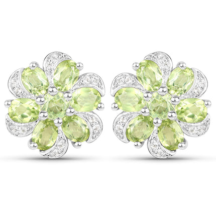 8.04 Carat Genuine Peridot and White Topaz .925 Sterling Silver 3 Piece Jewelry Set (Ring, Earrings, and Pendant w/ Chain)