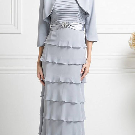 CLEARANCE - Cinderella Divine 7731 Long Tiered Skirt Layered Dress Jacket (Size M)