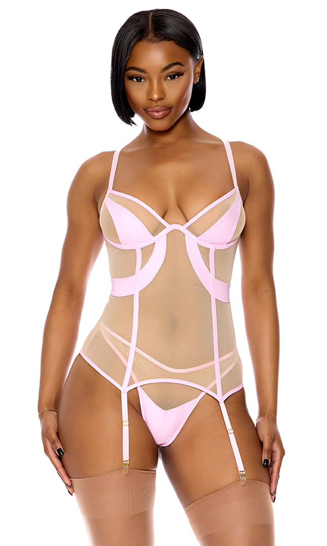 Catch My Wave Mesh Bustier Lingerie Set - Orchid