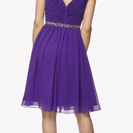 Juliet 786 Ruched V-Neck Cocktail Dress Embellished Waist
