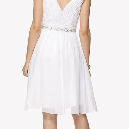 Juliet 786 Ruched V-Neck Cocktail Dress Embellished Waist
