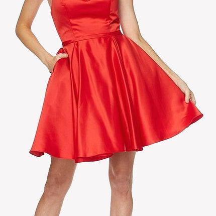 Juliet 794 Beaded Scoop Neck Short Satin Dress