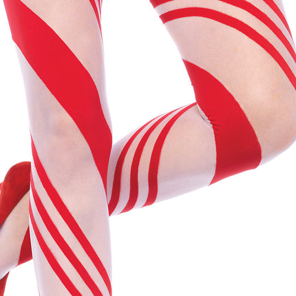 Spandex Sheer Candy Striped Tights - Red/White - O/S