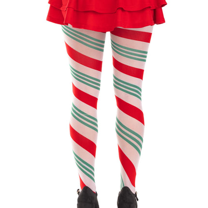 Holiday Ribbon Striped Tights - Green/Red - O/S