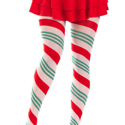 Holiday Ribbon Striped Tights - Green/Red - O/S
