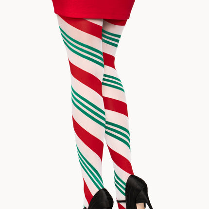 Holiday Ribbon Striped Tights - Green/Red - O/S