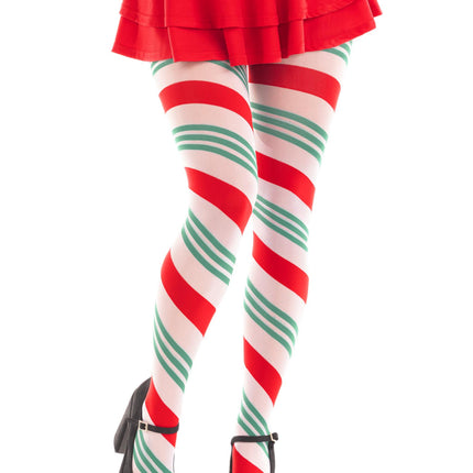 Holiday Ribbon Striped Tights - Green/Red - O/S