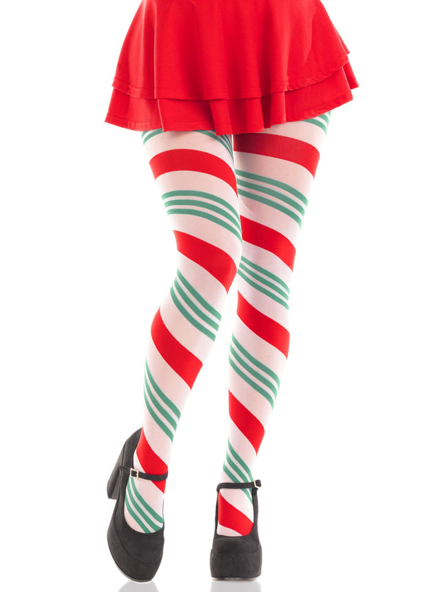 Holiday Ribbon Striped Tights - Green/Red - O/S