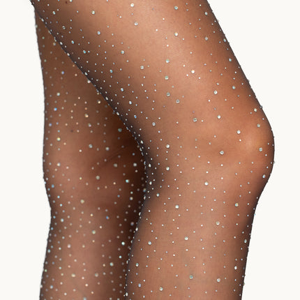 Spandex Sheer Rhinestone Tights - Black - O/S