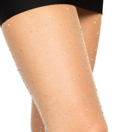Spandex Sheer Rhinestone Tights - Nude - O/S