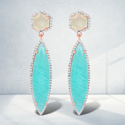 14K Rose Gold Plated 17.14 Carat Genuine Amazonite, Prehnite And White Topaz .925 Sterling Silver Earrings