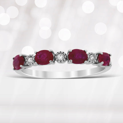 1.08ct Ruby Diamond Fashion band rings 14KT White Gold