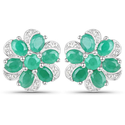 7.84 Carat Genuine Emerald and White Topaz .925 Sterling Silver 3 Piece Jewelry Set (Ring, Earrings, and Pendant w/ Chain)