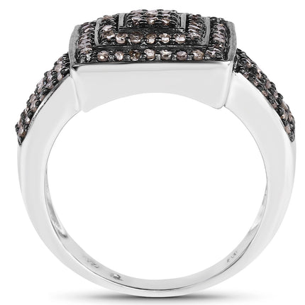 0.42 Carat Genuine Champagne Diamond .925 Sterling Silver Ring