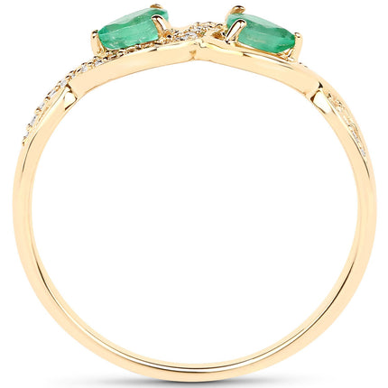 0.35 Carat Genuine Zambian Emerald and White Diamond 14K Yellow Gold Ring