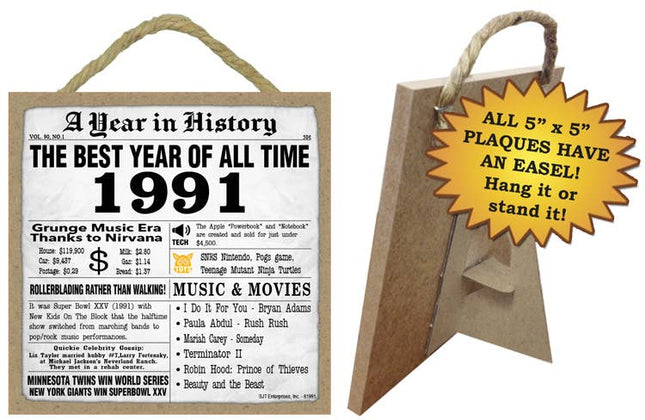 1991 A Year in History Plaques 5" x 5" wood plaque/sign