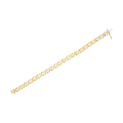 10K Yellow Gold Plated Sterling Silver 2 cttw Diamond "XOXO" Bracelet (J-K Clarity, I1-I2 Color) - Size 7.25"