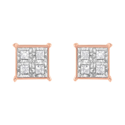 Rose Gold Plated Sterling Silver Diamond Composite Stud Earrings (3/4 cttw, J-K Color, I1-I2 Clarity)