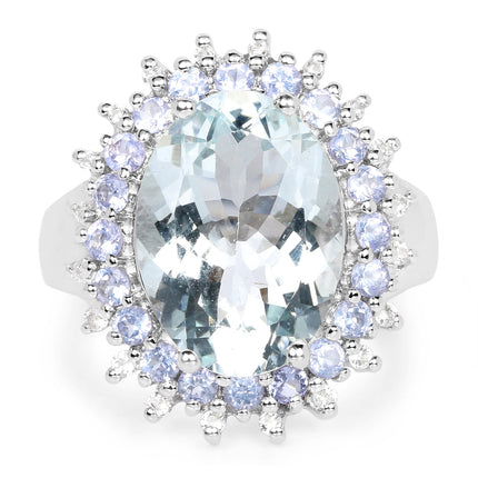 Aquamarine Tanzanite White Topaz Ring 5.30 Carat 925 Sterling Silver Jewelry